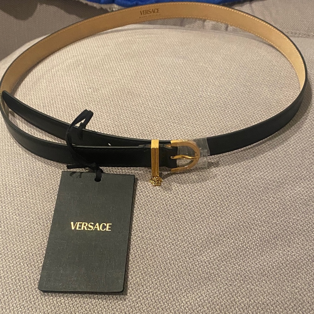 Versace Black and Gold Leather Belt